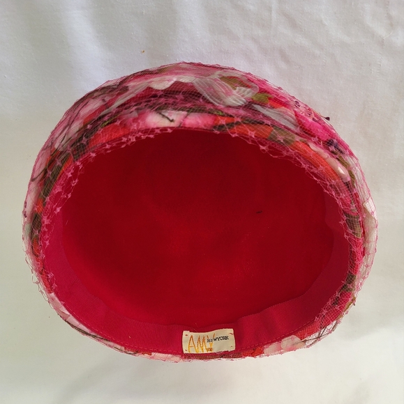 Vintage Amy New York Pink Floral Beehive Hat MCM - Picture 6 of 7